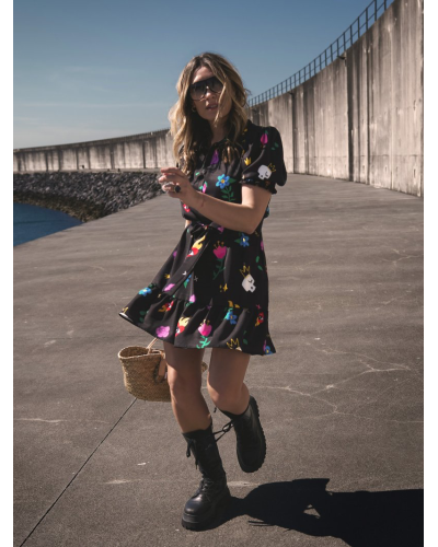 VESTIDO "DIBUJO AMA" NEGRO  AIRE RETRO