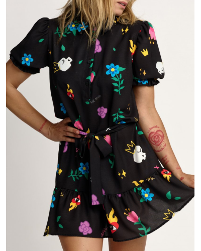 VESTIDO "DIBUJO AMA" NEGRO  AIRE RETRO
