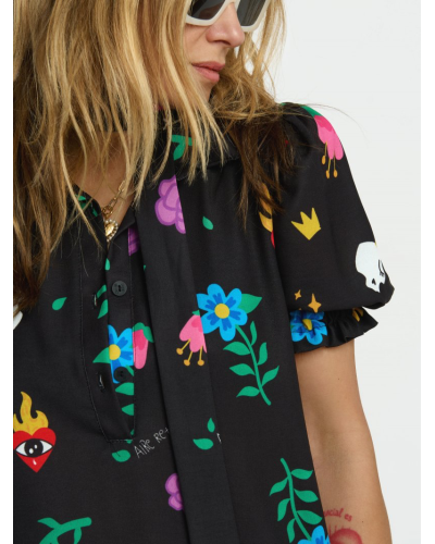 VESTIDO "DIBUJO AMA" NEGRO  AIRE RETRO