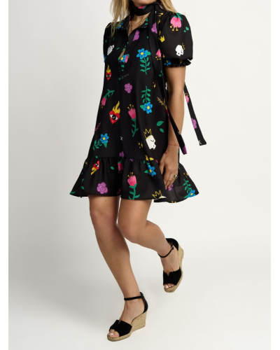VESTIDO "DIBUJO AMA" NEGRO  AIRE RETRO