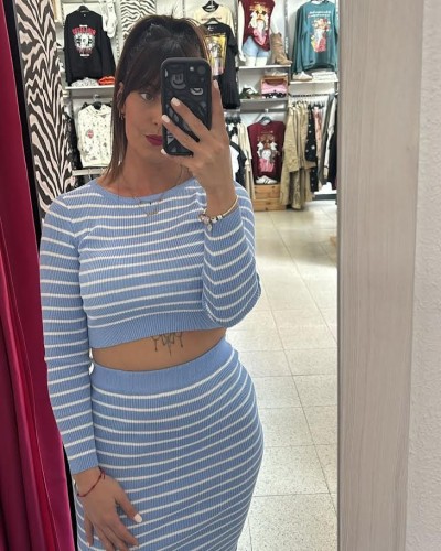 Conjunto Clhoe | Rayas Rosa, Azul Bebé y Rosa Barbie | Pensando en Ti
