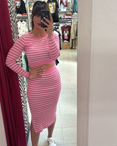 Conjunto Clhoe | Rayas Rosa, Azul Bebé y Rosa Barbie | Pensando en Ti