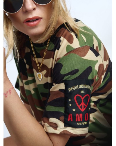 Vestido Camuflaje "Revolucionaria" – Aire Retro | Estilo Urbano con Bordado Dorado