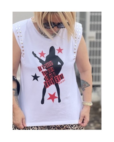 Camiseta "Electric Girl" Blanca – Diseño con Tachuelas y Glitter | Pensando en Ti