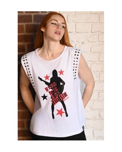 Camiseta "Electric Girl" Blanca – Diseño con Tachuelas y Glitter | Pensando en Ti