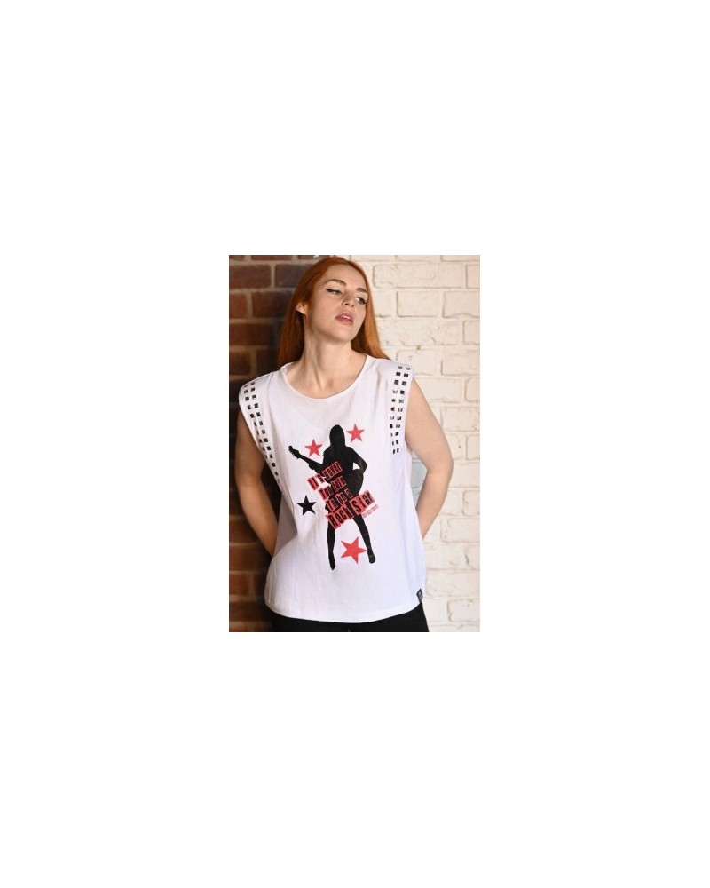 Camiseta "Electric Girl" Blanca – Diseño con Tachuelas y Glitter | Pensando en Ti