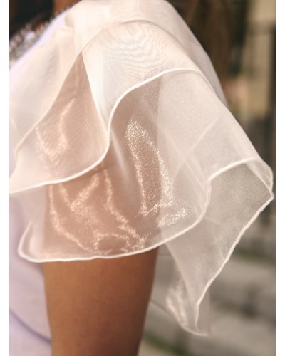 Cami “Tequila” de Aire Retro – Camiseta con Mangas de Organza y Brillo | Pensando en Ti