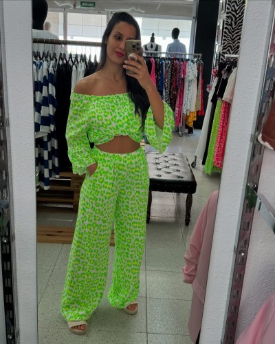 PANTALÓN ANIMAL PRINT VERDE FLÚOR