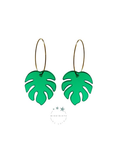 PENDIENTES ARO MONSTERA VERDE