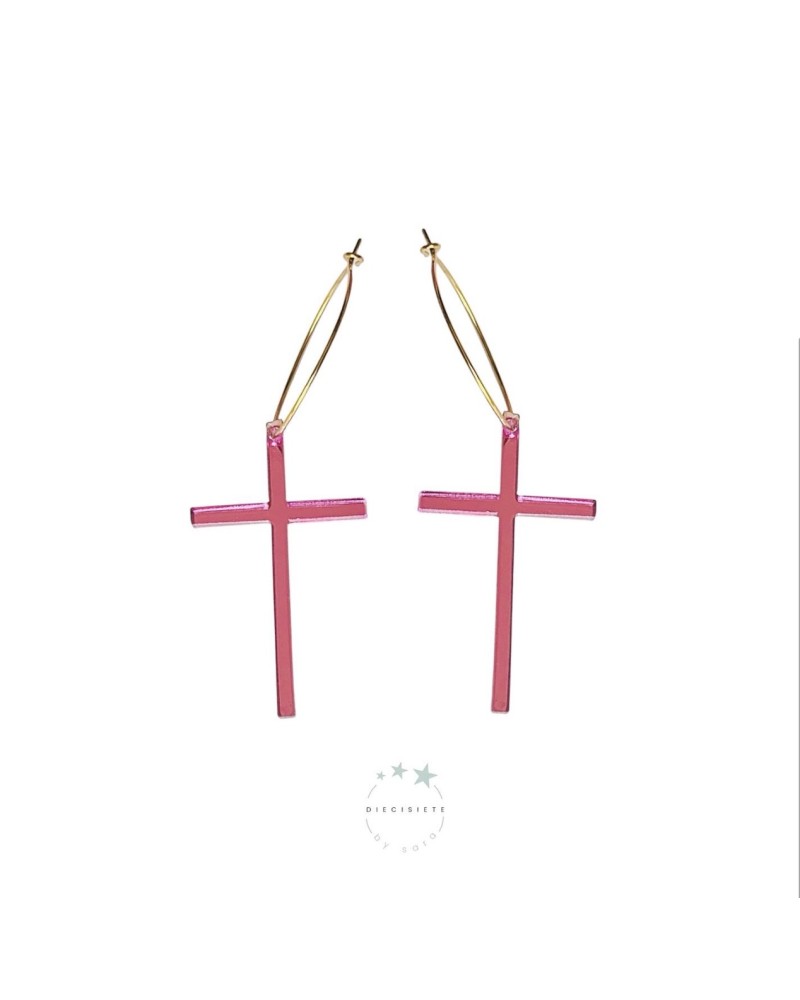 Pendientes Aro Cruz Rosa 17 by Sara – Estilo Único y Elegante para Tu Look Diario | Pensando en Tishop