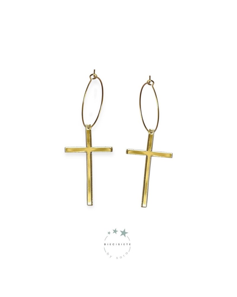 Pendientes Aro Cruz dorados 17 by Sara – Estilo Único y Elegante para Tu Look Diario | Pensando en Tishop