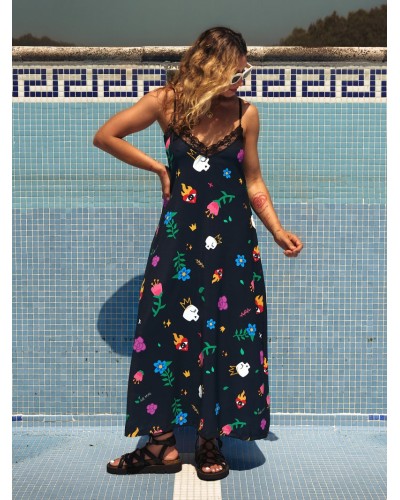 VESTIDO LARGO LENCERO "AMA" AIRE RETRO