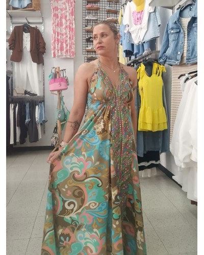 VESTIDO BOHO ESPEJOS VERDE