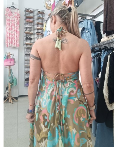 VESTIDO BOHO ESPEJOS VERDE