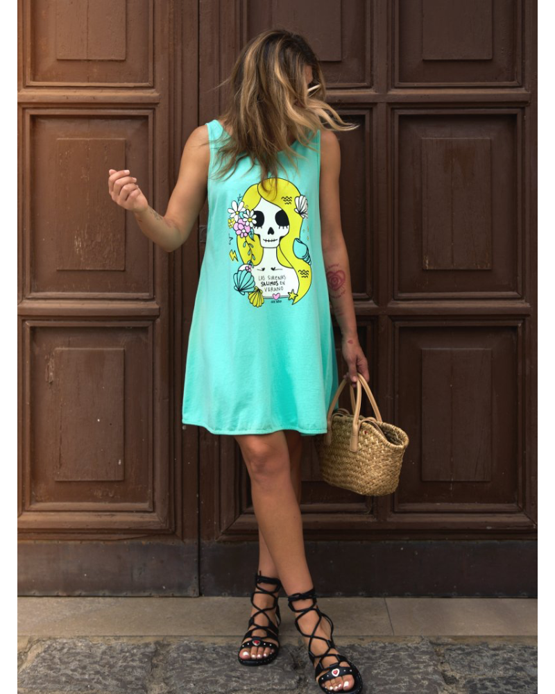 VESTIDO SKATER "SIRENA" TURQUESA AIRE RETRO