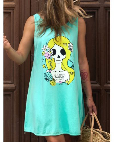 VESTIDO SKATER "SIRENA" TURQUESA AIRE RETRO