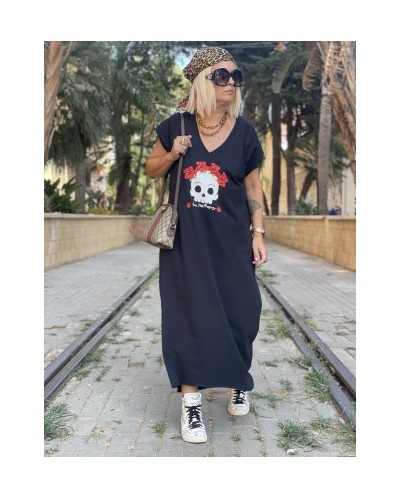 VESTIDO OVER FLOWER SKULL