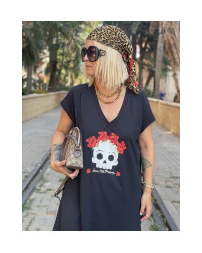 VESTIDO OVER FLOWER SKULL