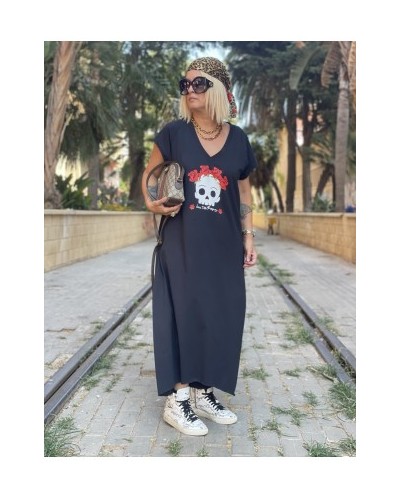 VESTIDO OVER FLOWER SKULL