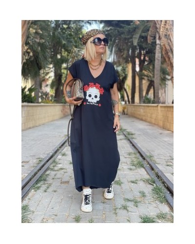 VESTIDO OVER FLOWER SKULL