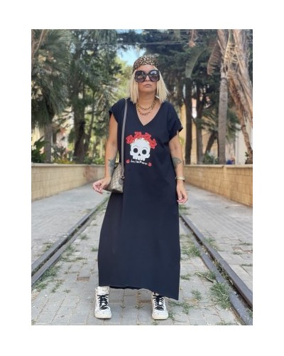 VESTIDO OVER FLOWER SKULL