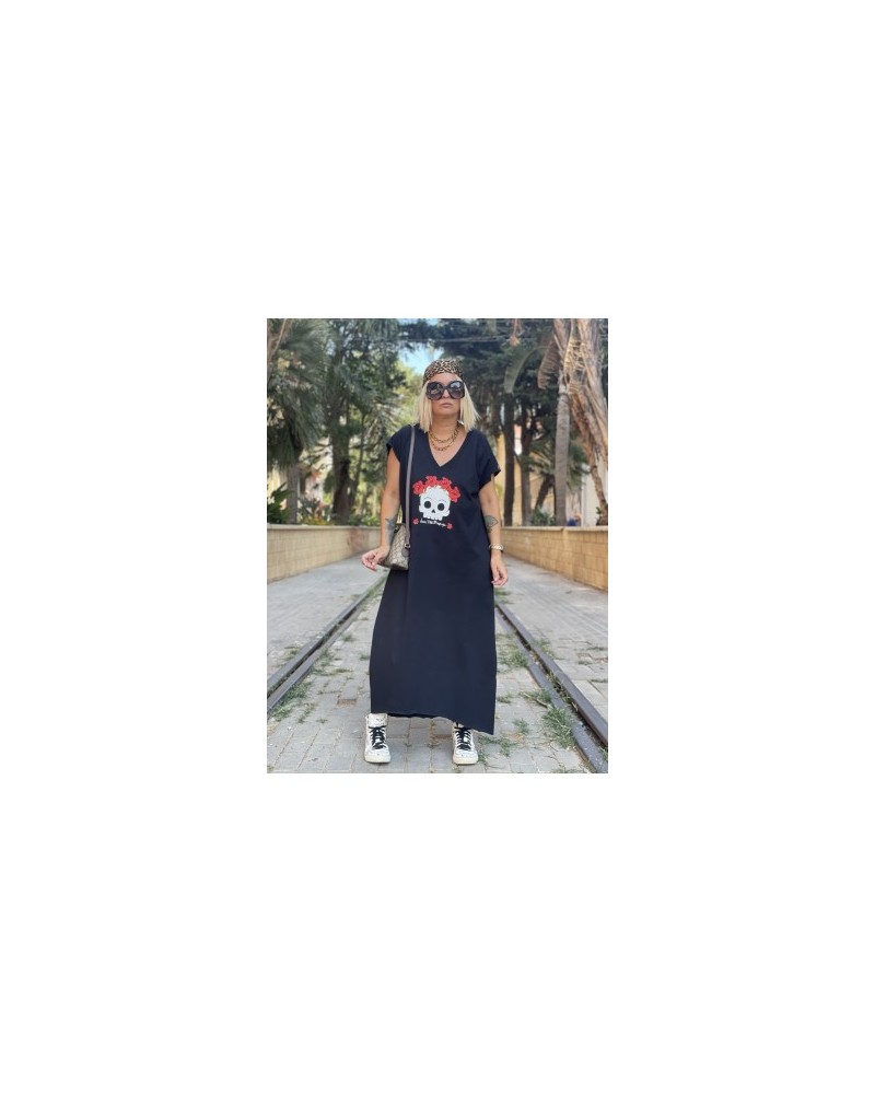VESTIDO OVER FLOWER SKULL