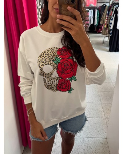 SUDADERA ROSAS CALAVERA BLANCO