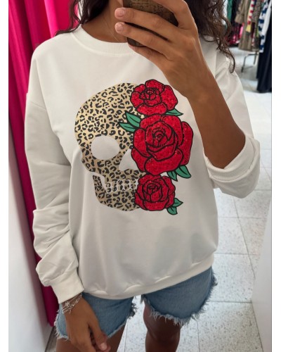 SUDADERA ROSAS CALAVERA BLANCO