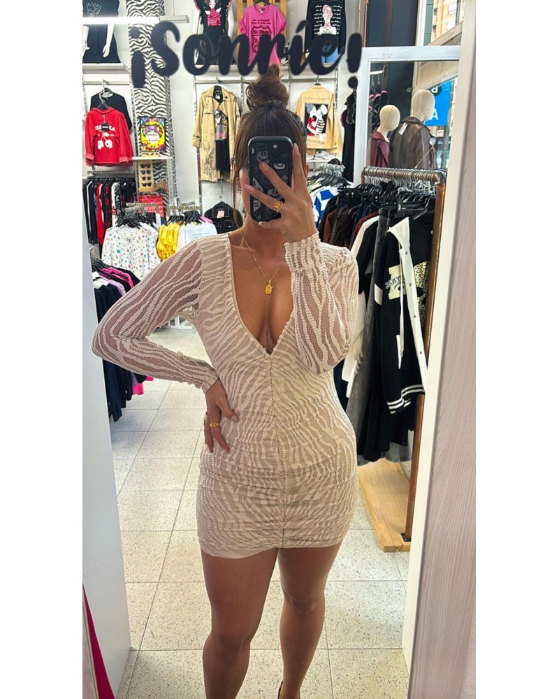 Vestido Amazonas Lauri – largo con transparencias beige | Pensando en Ti