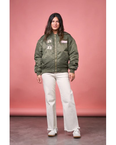 Bomber Aviator Anabel Lee – chaqueta oversize con bordado dorado | Pensando en Ti