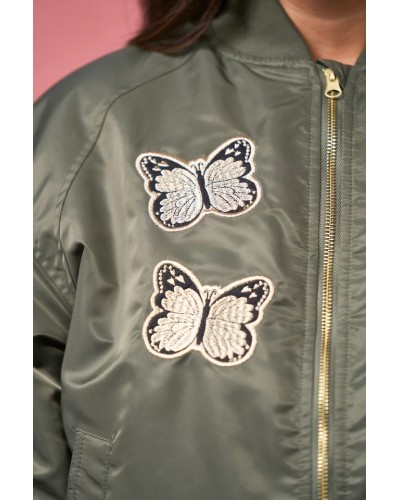 Bomber Aviator Anabel Lee – chaqueta oversize con bordado dorado | Pensando en Ti