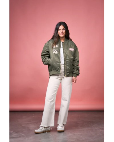 Bomber Aviator Anabel Lee – chaqueta oversize con bordado dorado | Pensando en Ti