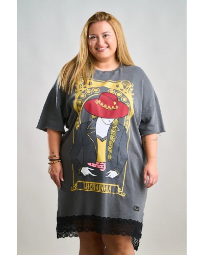 Vestido Luchadora Anabel Lee – oversize con glitter y puntilla