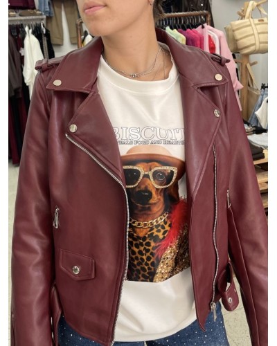 Chaqueta Biker granate polipiel – biker con actitud