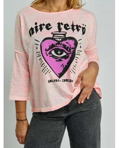 CAMISETA "SALVAJE de CORAZÓN" ROSA AIRE RETRO