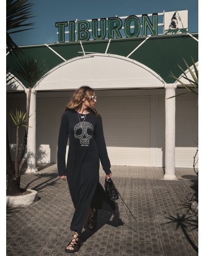 Vestido largo aire retro “Calaveritas” – estética vintage con chispa