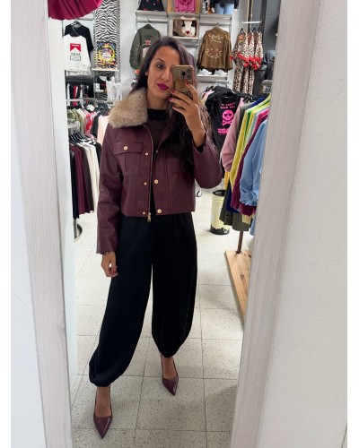 Chaqueta polipiel burdeos con pelo  – Cuello extraíble - pensando en ti Chaqueta polipiel burdeos con pelo  – Cuello extraíble - pensando en ti