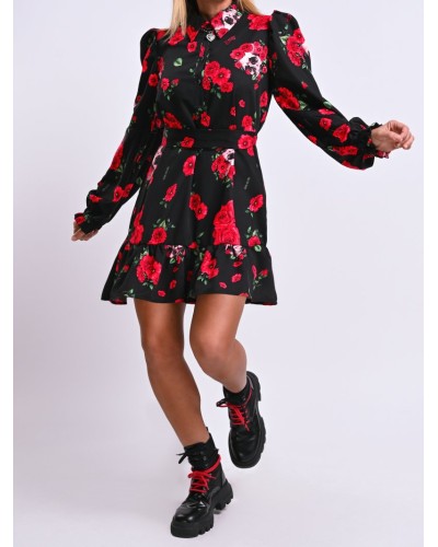 VESTIDO "ROSAS Y CALAVERAS" CORTO AIRE RETRO