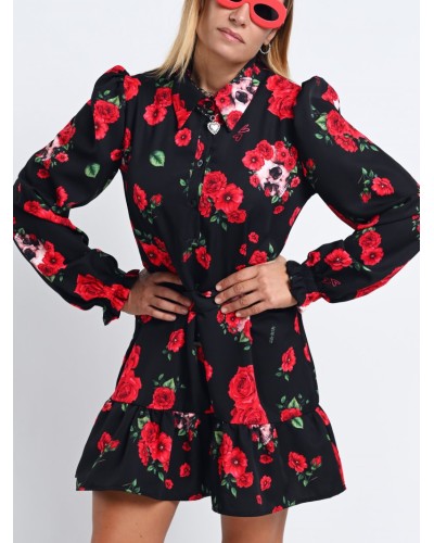 VESTIDO "ROSAS Y CALAVERAS" CORTO AIRE RETRO