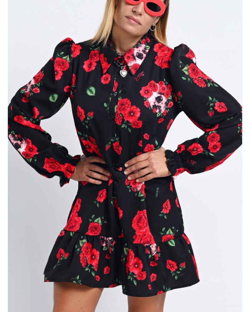 VESTIDO "ROSAS Y CALAVERAS" CORTO AIRE RETRO