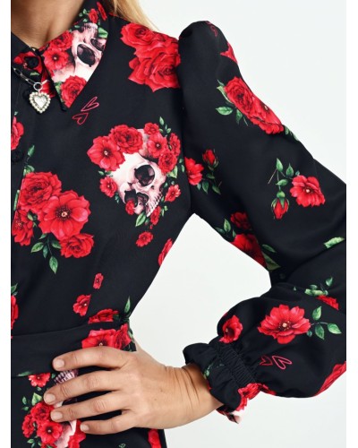 VESTIDO "ROSAS Y CALAVERAS" CORTO AIRE RETRO