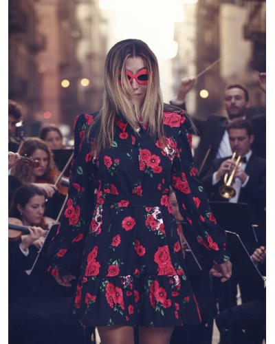 VESTIDO "ROSAS Y CALAVERAS" CORTO AIRE RETRO