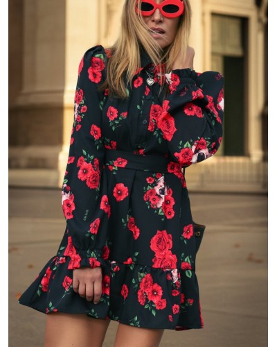 VESTIDO "ROSAS Y CALAVERAS" CORTO AIRE RETRO