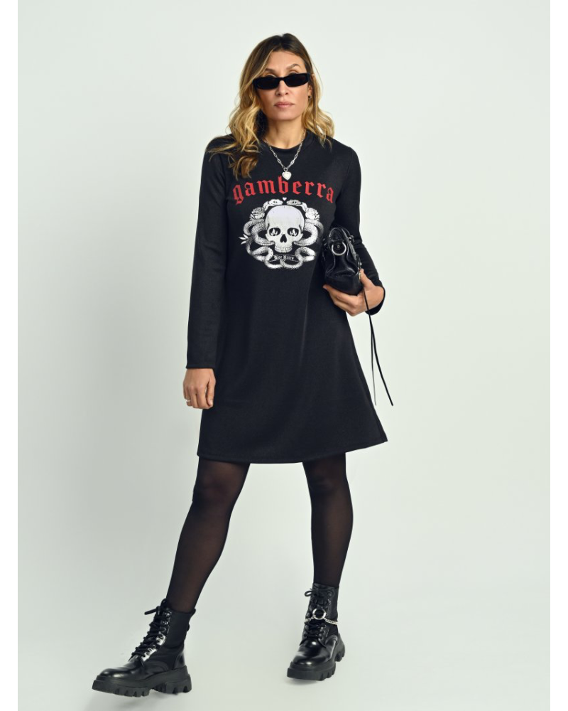 Vestido Negro Lurex Brillante “Gamberra” Aire Retro – Diseño Retro con Foil Plata