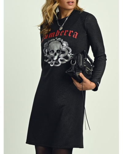 Vestido Negro Lurex Brillante “Gamberra” Aire Retro – Diseño Retro con Foil Plata