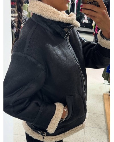 Chaqueta aviador borreguito negra | Abrigo aviador_Pensando en ti