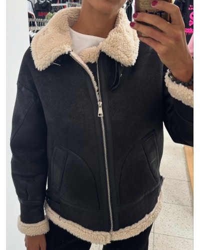 Chaqueta aviador borreguito negra | Abrigo aviador_Pensando en ti