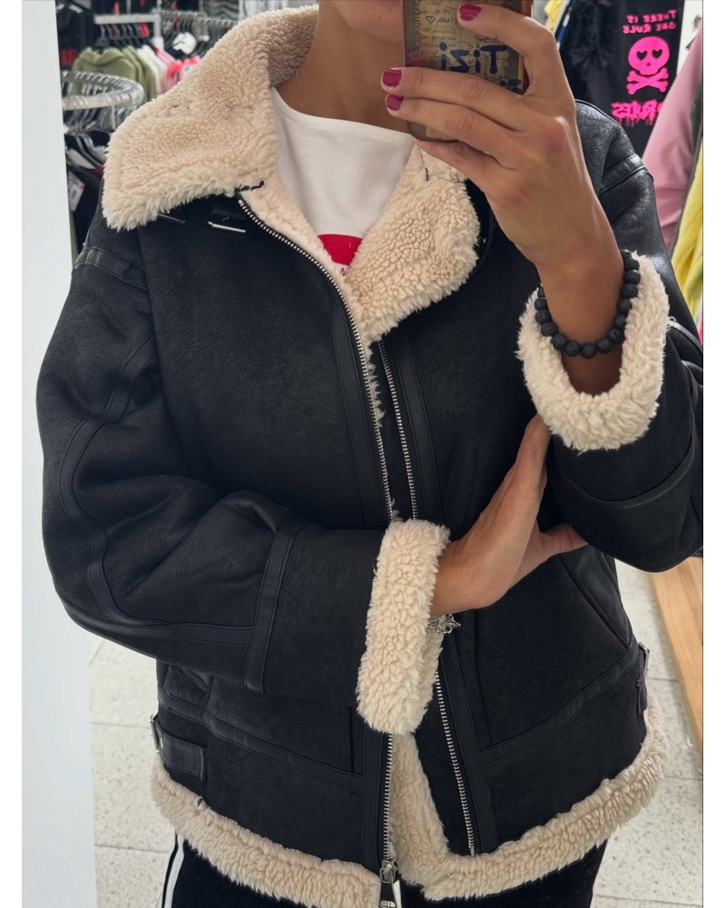 Chaqueta aviador borreguito negra | Abrigo aviador_Pensando en ti