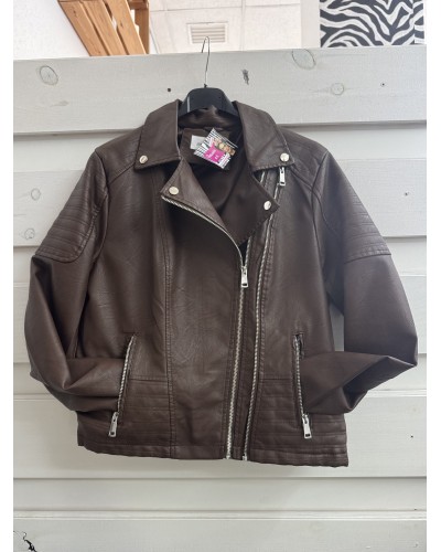 Chaqueta biker choco con doble cremallera | Abrigo moto estilo “biker”