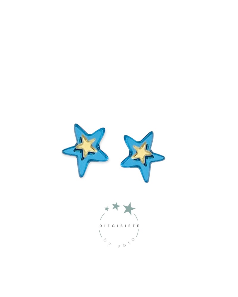 PENDIENTES MINI ESTRELLITA DOBLE AZUL 17 BY SARA